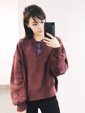 「NANO universe（ナノユニバース）のアイテム（スウェット）」を使った、瀬戸晴加さん（レディース・158cm）の秋コーディネート