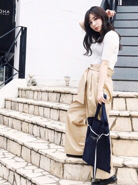 「トートバック」｜「アイテム（その他）」を使った、瀬戸晴加さん（レディース・158cm）の春コーディネート