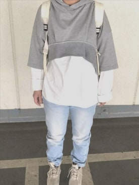 「sakishimatokyo（サキシマトーキョー）のアイテム（パーカー）」を使った、やすは🌱さん（レディース・148cm）の春コーディネート