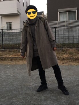 「no brand（ノーブランド）のアイテム（トレンチコート）」を使った、tymさん（メンズ・175cm）の冬コーディネート