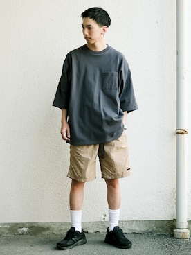 「Goodwear（グッドウェア）のGood wear グッドウェア SUPER BIGシルエット　ポケットTシャツ 2W7-2501（Tシャツ/カットソー）」を使った、WAIPERさん（メンズ・174cm）の春コーディネート