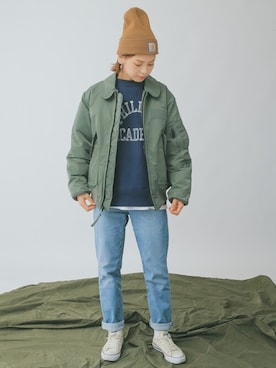 「carhartt」｜「アイテム（ミリタリージャケット）」を使った、WAIPERさん（レディース・166cm）の秋コーディネート