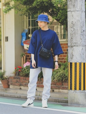 「Goodwear（グッドウェア）のGood wear グッドウェア SUPER BIGシルエット　ポケットTシャツ 2W7-2501（Tシャツ/カットソー）」を使った、WAIPERさん（レディース・166cm）の春コーディネート