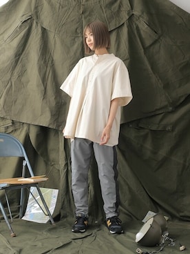 「グランパシャツ」｜WAIPERさん（レディース・166cm）の夏コーディネート