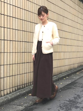 「Vincent et Mireille（バンソンエミレイユ）のアイテム（ノーカラージャケット）」を使った、ST&DARD MADE. 中沢さん（レディース・160cm）の秋コーディネート