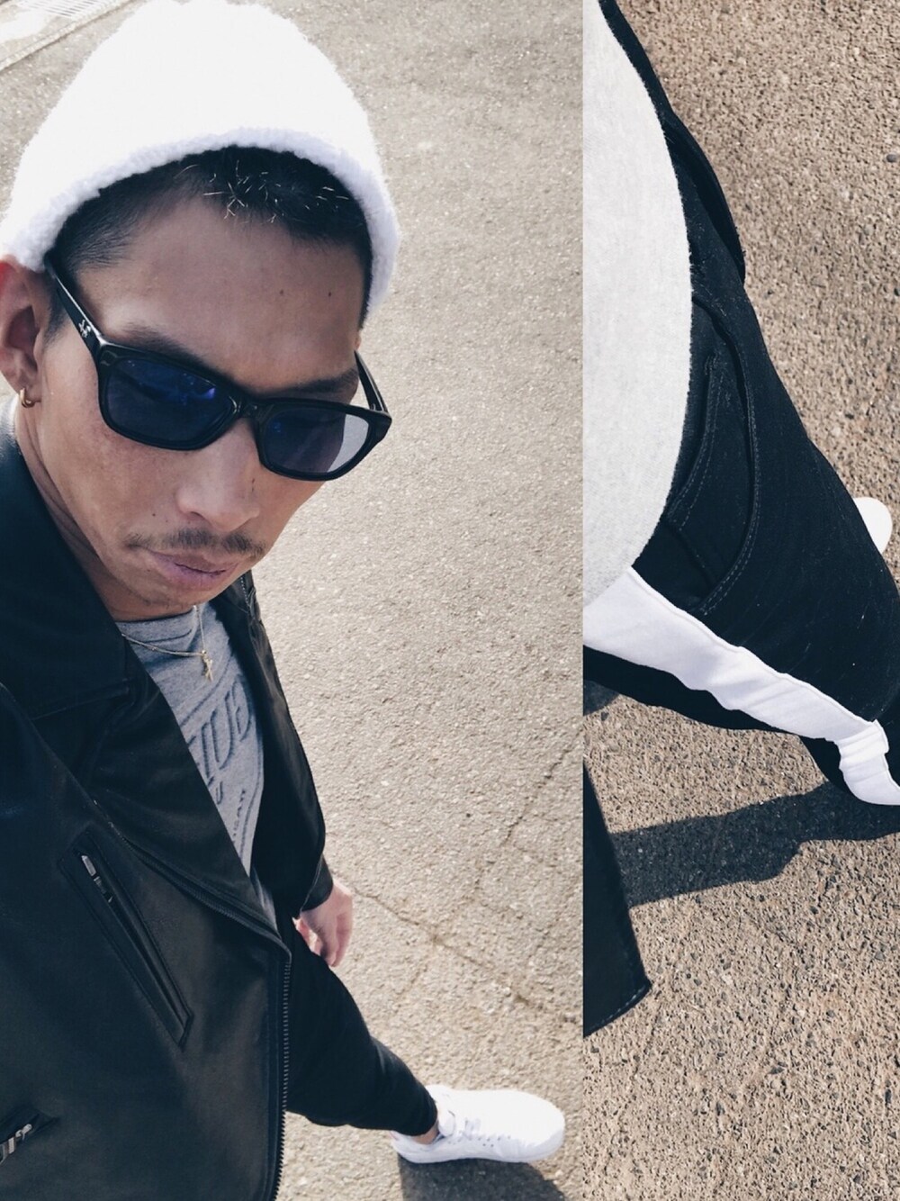 「#DOWBL、guess、JIGGYS SHOP、AZUL by moussy、NIKE」｜「AZUL by moussyのアイテム（ライダースジャケット、ブラック系）」を使った、Takuyaさん（メンズ・180cm）の冬コーディネートの1枚目の写真