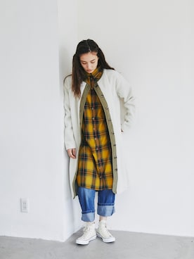 「チェックシャツワンピース」｜「アイテム（ブルゾン）」を使った、andronlineshopさん（レディース・165cm）の冬コーディネート