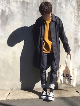 「アイテム（ステンカラーコート）」を使った、りょうたさん（メンズ・169cm・10代）の冬コーディネート