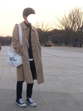 「アイテム（ステンカラーコート）」を使った、りょうたさん（メンズ・169cm・10代）の春コーディネート