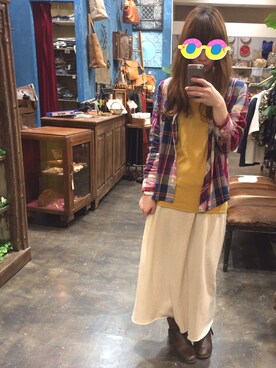 「B.L.U.E（ビーエルユーイー）のアイテム（ブーツ）」を使った、ぼんさん（レディース・157cm）の春コーディネート
