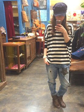 「B.L.U.E（ビーエルユーイー）のアイテム（ブーツ）」を使った、ぼんさん（レディース・157cm）の春コーディネート