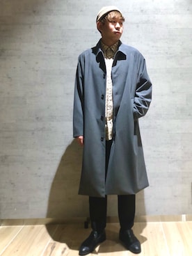「SENSE OF PLACE by URBAN RESEARCH（センスオブプレイスバイアーバンリサーチ）のアイテム（ステンカラーコート）」を使った、akiさん（メンズ・177cm）の冬コーディネート