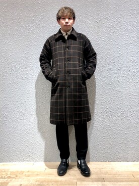 「SENSE OF PLACE by URBAN RESEARCH（センスオブプレイスバイアーバンリサーチ）のアイテム（ステンカラーコート）」を使った、akiさん（メンズ・177cm）の冬コーディネート