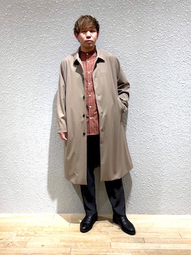 「SENSE OF PLACE by URBAN RESEARCH（センスオブプレイスバイアーバンリサーチ）のアイテム（ステンカラーコート）」を使った、akiさん（メンズ・177cm）の冬コーディネート