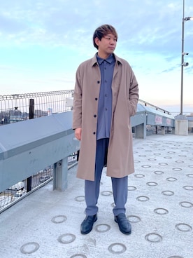 「SENSE OF PLACE by URBAN RESEARCH（センスオブプレイスバイアーバンリサーチ）のアイテム（ステンカラーコート）」を使った、akiさん（メンズ・177cm）の冬コーディネート