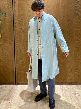 「SENSE OF PLACE by URBAN RESEARCH（センスオブプレイスバイアーバンリサーチ）のアイテム（ステンカラーコート）」を使った、akiさん（メンズ・177cm）の冬コーディネート