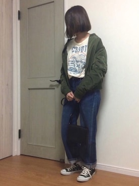 「ドラフトリーバイス」｜「アイテム（MA-1）」を使った、tomomon*さん（レディース・161cm）の冬コーディネート