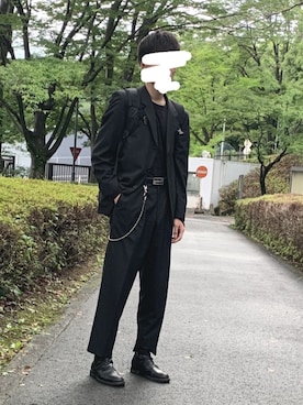 「Yohji Yamamoto（ヨウジヤマモト）のアイテム（テーラードジャケット）」を使った、Mizukiさん（メンズ・180cm）の夏コーディネート