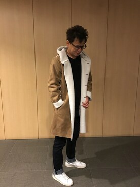 「INASTUDIOS（イーナストゥディオス）のアイテム（ムートンコート）」を使った、mymania さん（メンズ・179cm）の冬コーディネート