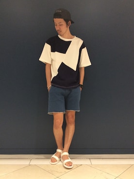 「カットオフ」｜「アイテム（キャップ）」を使った、shibataniさん（メンズ・180cm）の夏コーディネート