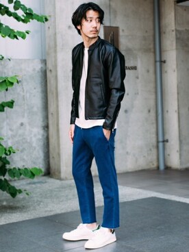 「URBAN RESEARCH Sonny Label（アーバンリサーチサニーレーベル）のアイテム（ライダースジャケット）」を使った、shibataniさん（メンズ・180cm）の夏コーディネート