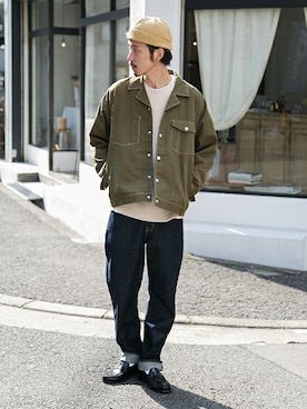「UNIVERSAL OVERALL（ユニバーサルオーバーオール）のアイテム（その他アウター）」を使った、shibataniさん（メンズ・180cm）の春コーディネート