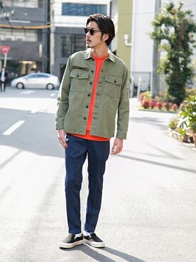 「Lee（リー）のアイテム（その他パンツ）」を使った、shibataniさん（メンズ・180cm）の春コーディネート