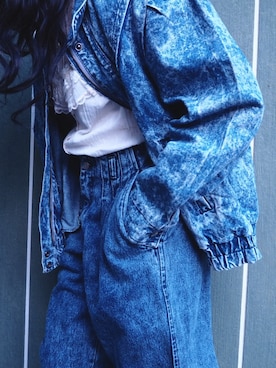 「70's」｜「アイテム（デニムジャケット）」を使った、鮎さん（レディース・152cm）の春コーディネート