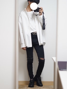 「BASQUE magenta（バスクマゼンタ）の【BASQUE -enthusiastic design-】スーパーオーバーサイズドロップショルダーハーフスリーブBIGカットソー（Tシャツ/カットソー）」を使った、れんさん（メンズ・172cm）の秋コーディネート