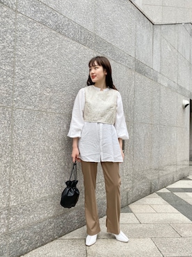 「Kastane（カスタネ）のレーヨンスラックスパンツ３（スラックス）」を使った、MOTOZAWA HONOKAさん（レディース・158cm）の春コーディネート