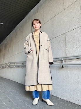 「Kastane（カスタネ）のアイテム（ノーカラーコート）」を使った、MOTOZAWA HONOKAさん（レディース・159cm）の冬コーディネート