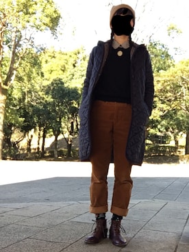 「アイテム（ステンカラーコート）」を使った、enonoさん（レディース・157cm・30代）の冬コーディネート