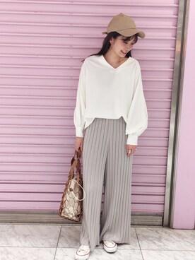 「リブニットパンツ」｜doudou_seikoさん（レディース・160cm）の春コーディネート