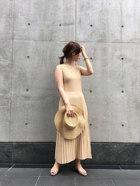 「お呼ばれ」｜「アイテム（帽子）」を使った、ルクールブラン京都ポルタ店スタッフさん（レディース・160cm）の春コーディネート