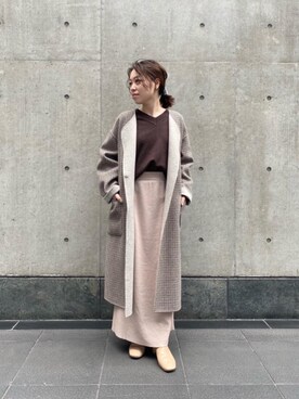 「お呼ばれ」｜「アイテム（その他アウター）」を使った、ルクールブラン京都ポルタ店スタッフさん（レディース・154cm）の冬コーディネート