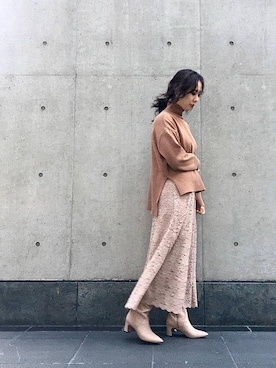 「Perle Peche（ペルルペッシュ）のアイテム」を使った、ルクールブラン京都ポルタ店スタッフさん（レディース・160cm）の冬コーディネート