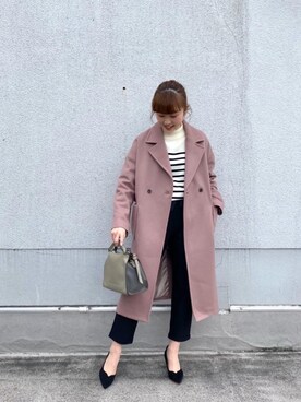 「カラーコート」｜「アイテム（チェスターコート）」を使った、ルクールブラン京都ポルタ店スタッフさん（レディース・162cm）の冬コーディネート