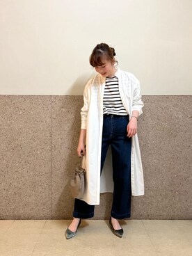「でにむ」｜「アイテム（シャツワンピース）」を使った、ルクールブラン京都ポルタ店スタッフさん（レディース・162cm）の冬コーディネート
