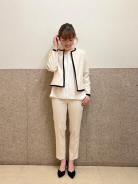 「お呼ばれ」｜「アイテム（ノーカラージャケット）」を使った、ルクールブラン京都ポルタ店スタッフさん（レディース・162cm）の冬コーディネート