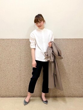 「お呼ばれ」｜「アイテム（トレンチコート）」を使った、ルクールブラン京都ポルタ店スタッフさん（レディース・162cm）の冬コーディネート