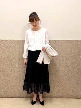 「お呼ばれ」｜「アイテム（ノーカラージャケット）」を使った、ルクールブラン京都ポルタ店スタッフさん（レディース・162cm）の冬コーディネート