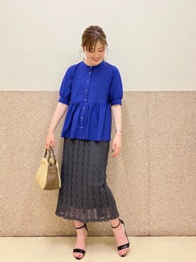 「お呼ばれ」｜「アイテム（スカート）」を使った、ルクールブラン京都ポルタ店スタッフさん（レディース・162cm）の春コーディネート