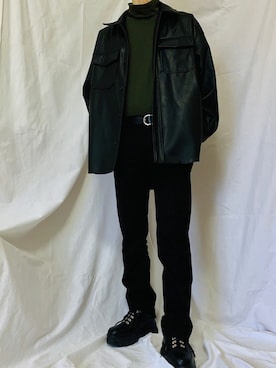 「PARKS TOKYO SELECT（パークストウキョウセレクト）のレザーベルト（ベルト）」を使った、KaiTo さん（メンズ・172cm）の冬コーディネート