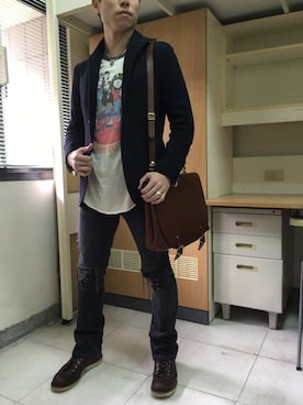 「NANO universe（ナノユニバース）のアイテム（スーツジャケット）」を使った、S.W.  Researchさん（メンズ・172cm）の春コーディネート