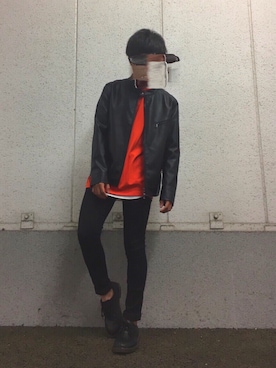 「マーチン」｜「アイテム（ライダースジャケット）」を使った、愛星さん（メンズ・163cm）の秋コーディネート