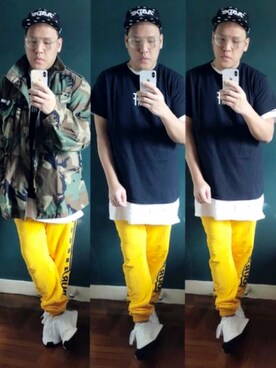 「H&M（エイチ・アンド・エム）のアイテム（ミリタリージャケット）」を使った、Edimundson さん（メンズ・180cm）の秋コーディネート