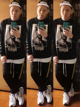 「JUSTIN BIEBER STADIUM TOUR（ジャスティンビーバースタジアムツアー）のアイテム」を使った、Edimundson さん（メンズ・180cm）の冬コーディネート