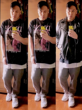 「menswear」｜「アイテム（ライダースジャケット）」を使った、Edimundson さん（メンズ・180cm）の冬コーディネート