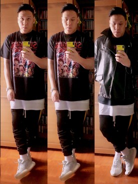 「oversize」｜「アイテム（ライダースジャケット）」を使った、Edimundson さん（メンズ・180cm）の冬コーディネート