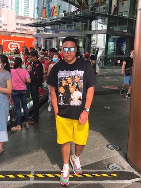 「アイテム（カーゴパンツ、イエロー系）」を使った、Edimundson さん（メンズ・180cm）の春コーディネート